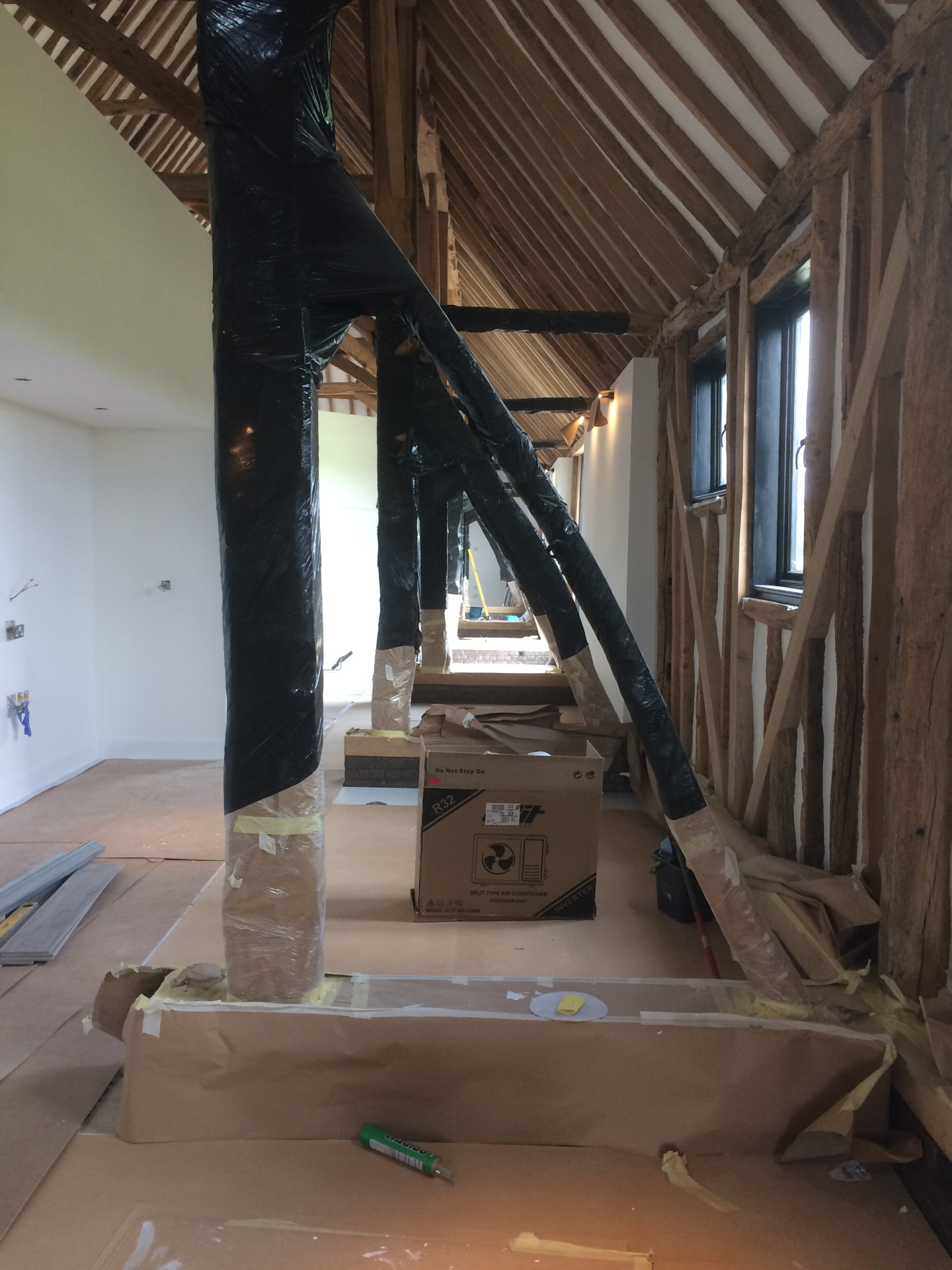 Barn conversion interior protected and prepared for decorating